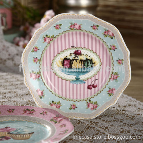 6.5 Inches Fine New Bone China Cut Edge Ceramic Flat Plate of Ice Cream